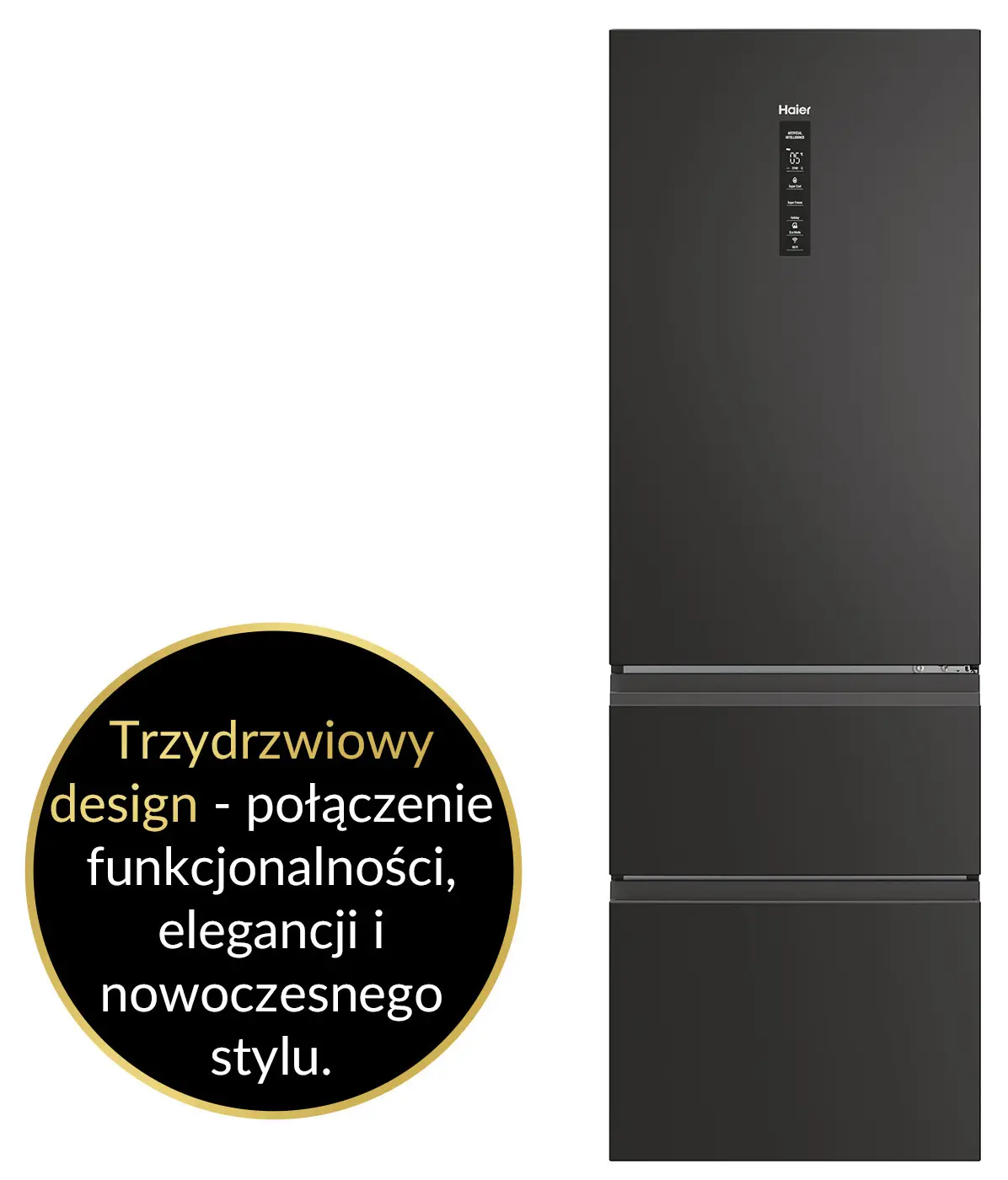 Lodówka Haier Seria 5 HTW5618DNPT Pełny No Frost 185cm Szuflada z kontrolą wilgotności Zdalne sterowanie Czarny