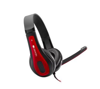 Słuchawki przewodowe z mikrofonem Canyon HSC-1 Nauszne Czarno-czerwony