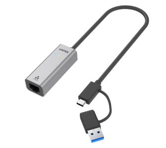 Adapter Unitek U1313C, USB-A/C na RJ45 2.5 G Ethernet Szary