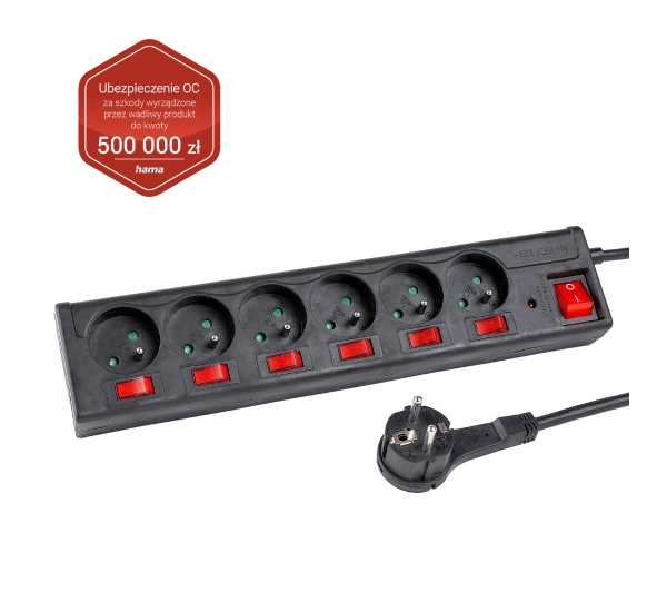 Hama P2223773 6 gniazd 1,4m Czarny