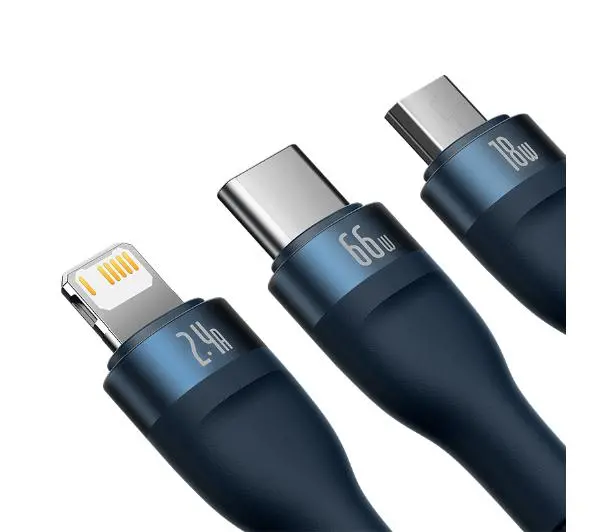 Baseus USB 3w1 Flash Series USB-C + micro USB + Lightning 66W 1,2m Niebieski - ⚡ EURO HIT CENOWY! ⚡
