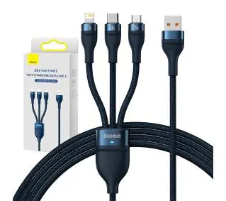 Baseus USB 3w1 Flash Series USB-C + micro USB + Lightning 66W 1,2m Niebieski - ⚡ EURO HIT CENOWY! ⚡