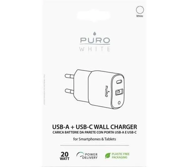 Puro Mini USB-A + USB-C Power Delivery 20W Biały