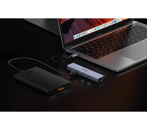UGREEN CM475 USB-C do 3x USB 3.0, RJ45, USB-C PD  Szary