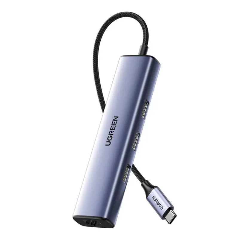 Hub USB UGREEN CM475 USB-C do 3x USB 3.0, RJ45, USB-C PD Szary
