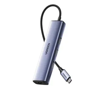 Hub USB UGREEN CM475 USB-C do 3x USB 3.0, RJ45, USB-C PD Szary