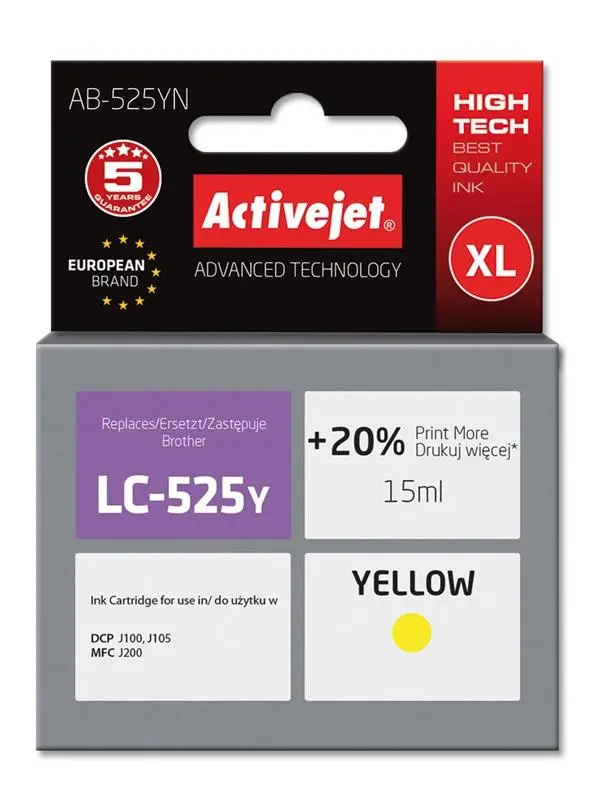 Tusz ActiveJet AB-525YN (zamiennik LC525Y) Żółty 15 ml