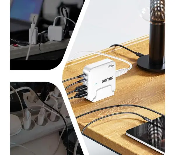 Unitek GaN 70W 2x USB-A+2x USB-C Czarny