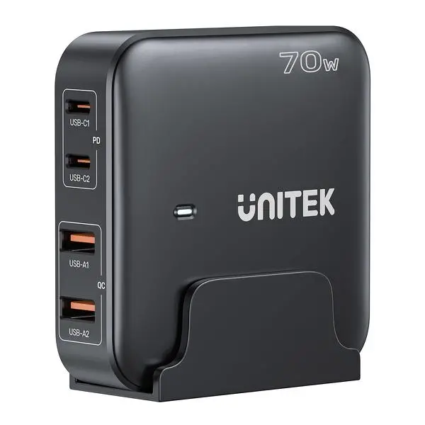 Ładowarka biurkowa Unitek GaN 70W 2x USB-A+2x USB-C Czarny