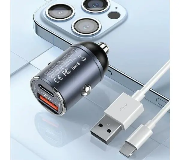 USAMS 1xUSB+1xUSB-C C38 30W PD Fast Charge Stalowy