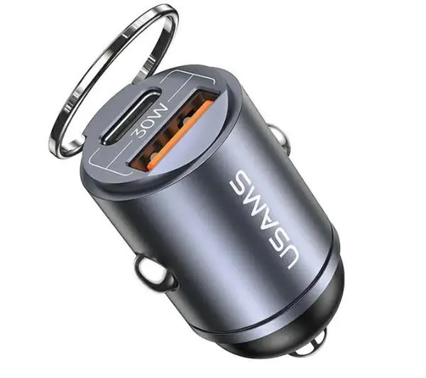 USAMS 1xUSB+1xUSB-C C38 30W PD Fast Charge Stalowy