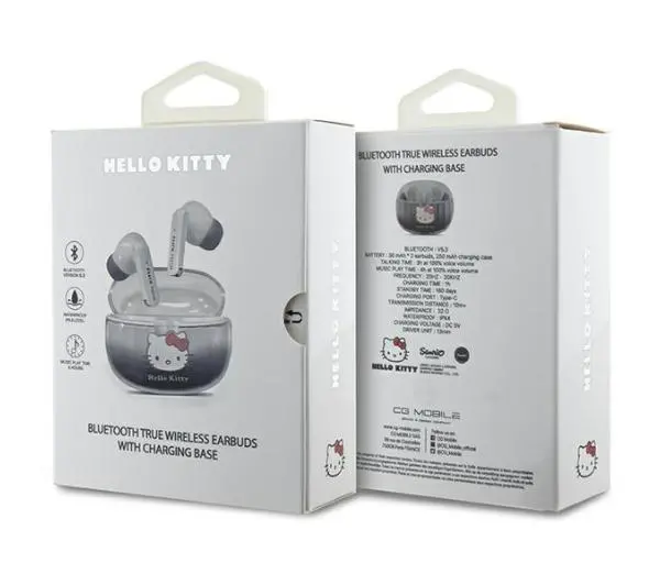 Hello Kitty True Wireless Kitty Head Logo Dokanałowe Bluetooth 5.3 Czarny
