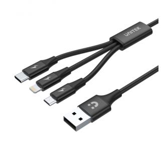 Kabel Unitek USB-A 3w1 2,4A 1,2m Czarny