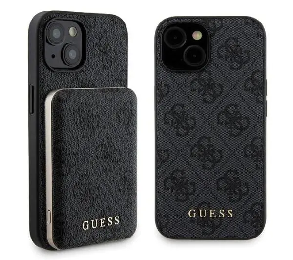 Etui GUESS 4G Metal Logo do Apple iPhone 15 + Powerbank 5000mAh MagSafe Czarny