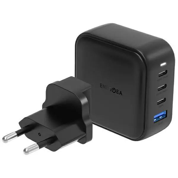 Ładowarka sieciowa Energea 1xUSB+3xUSB-C PD-PPS-QC 3.0 100W 3C1A US+EU Travelite GAN100 Czarny