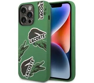 Lacoste Silicone Allover Pattern do iPhone 14 Pro Zielony