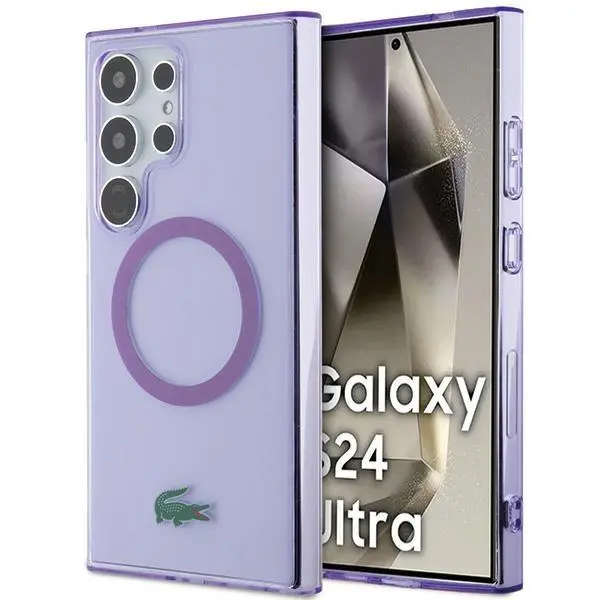 Etui Lacoste LCHMS24LULOU Hardcase Transparent MagSafe do Samsung Galaxy S24 Ultra Purpurowy