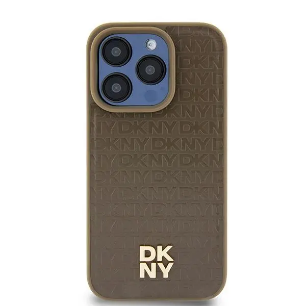 Etui DKNY Hardcase Leather Pattern Metal Logo MagSafe DKHMP15SPSHRPSW do iPhone 15 Brązowy