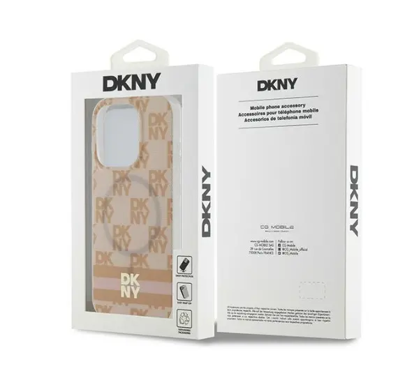 DKNY IML Checkered Mono Pattern & Printed Stripes MagSafe do iPhone 15 Pro Różowy