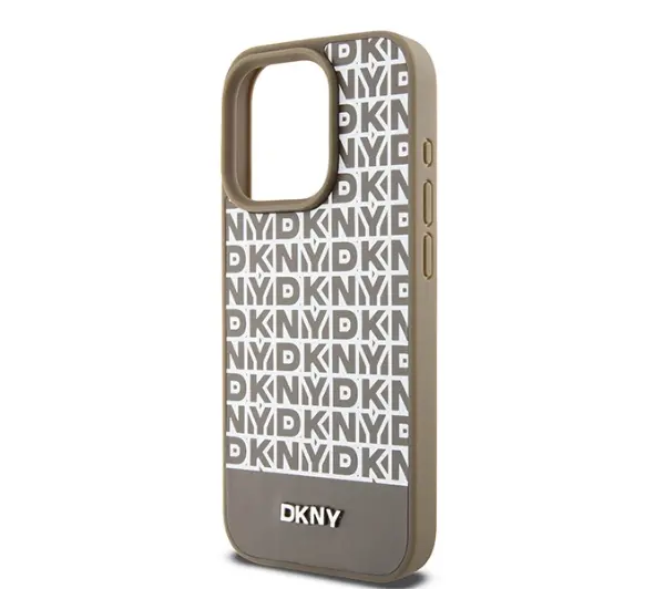 DKNY Leather Printed Pattern Metal Logo MagSafe do iPhone 15 Pro Brązowy