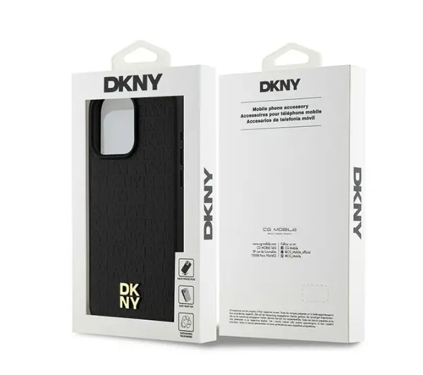 DKNY Leather Monogram Pattern Metal Logo MagSafe do iPhone 15 Pro Max Czarny