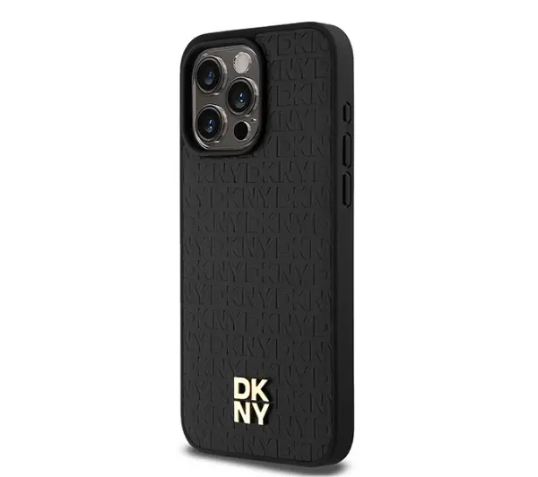 DKNY Leather Monogram Pattern Metal Logo MagSafe do iPhone 15 Pro Max Czarny