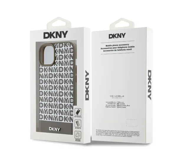 DKNY Leather Printed Pattern Metal Logo MagSafe do iPhone 15 Brązowy