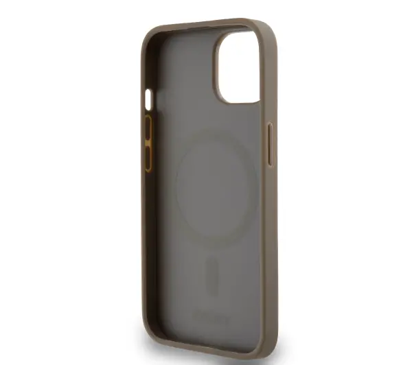 DKNY Leather Printed Pattern Metal Logo MagSafe do iPhone 15 Brązowy