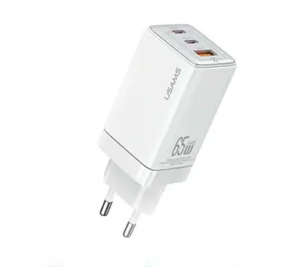 Ładowarka sieciowa USAMS CC180TC02 2xUSB-C+USB 65W GAN PD3.0 Biały