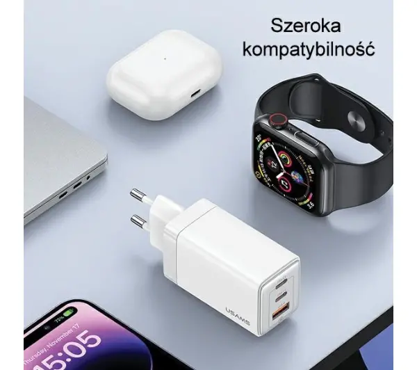 USAMS CC180TC02 2xUSB-C+USB 65W GAN PD3.0 Biały