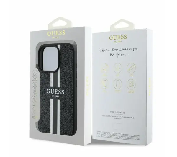Guess 4G Printed Stripes do iPhone 16 Pro Max Czarny