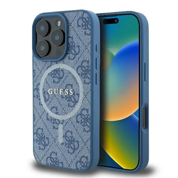 Etui Guess 4G Ring Classic Logo MagSafe iPhone 16 Pro Niebieski