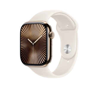 Apple Watch Series 10 GPS AI + Cellular AI koperta 46mm tytan złoty pasek sportowy księżycowa poświata M/L