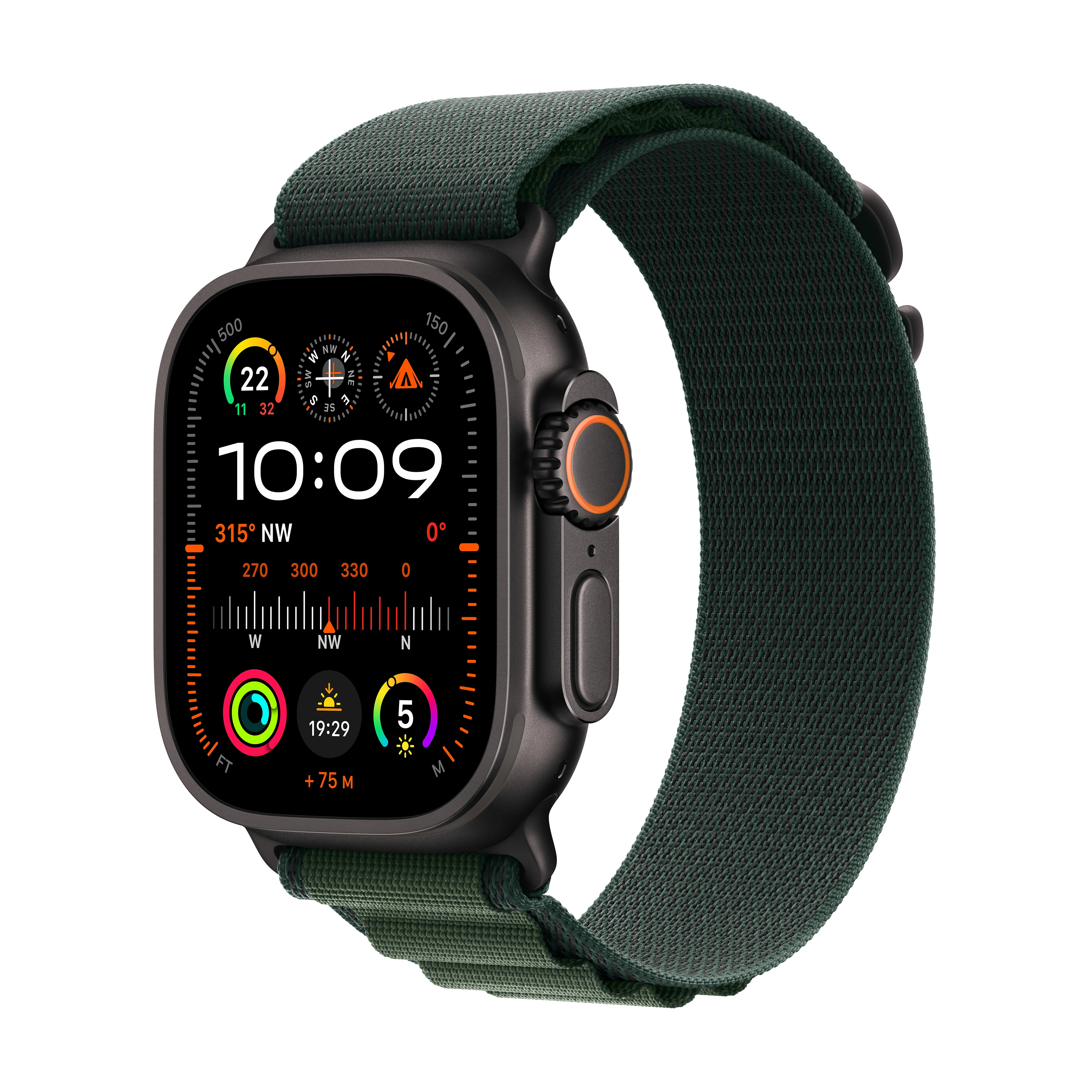 Apple Watch Ultra 2 GPS + Cellular Koperta z tytanu Czarna 49mm Opaska Alpine Ciemnozielona Rozmiar M