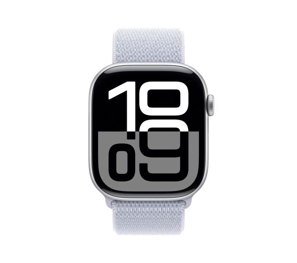 Apple Watch Series 10 GPS AI + Cellular AI Koperta 42mm aluminium srebrny opaska sportowa błękitny obłok - Kup na Raty - RRSO 0%