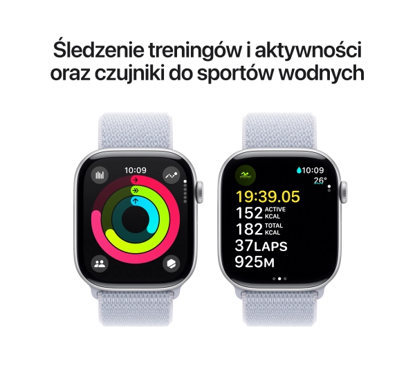 Apple Watch Series 10 GPS AI + Cellular AI Koperta 42mm aluminium srebrny opaska sportowa błękitny obłok - Kup na Raty - RRSO 0%