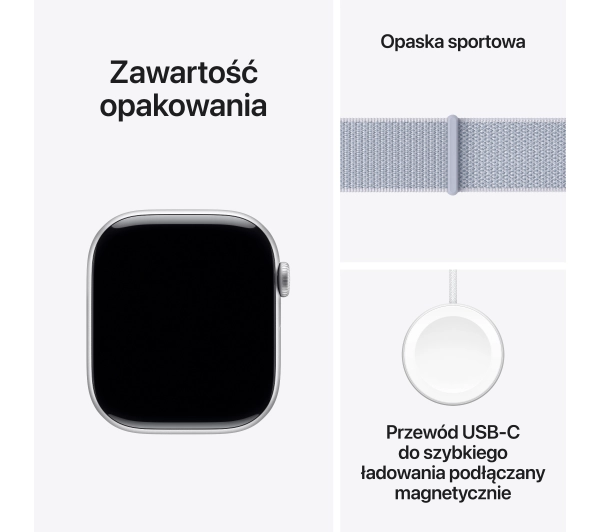Apple Watch Series 10 GPS AI + Cellular AI Koperta 42mm aluminium srebrny opaska sportowa błękitny obłok - Kup na Raty - RRSO 0%