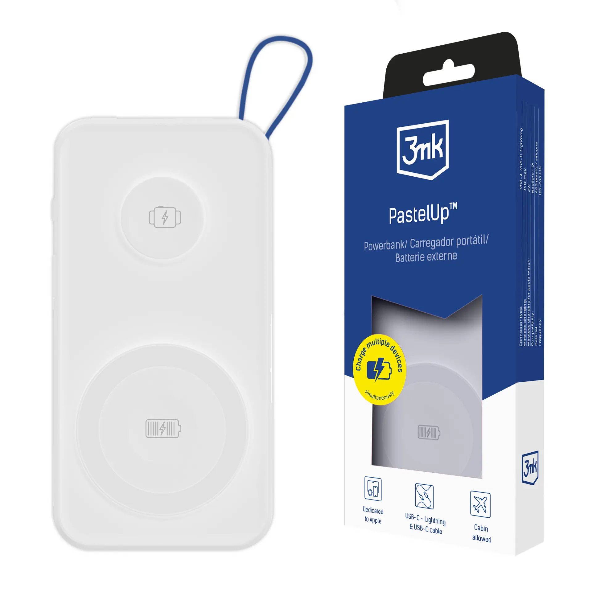 Powerbank 3mk PasteUP 10000mAh 22,5W MagSafe Qi Biały