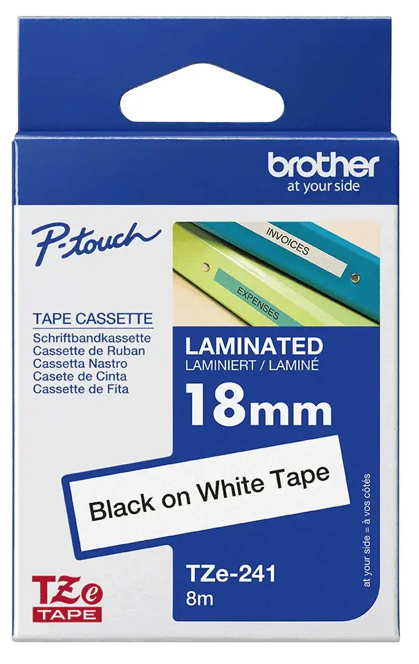 Taśma Brother TZe-241 18mm x 8m Czarno-biały