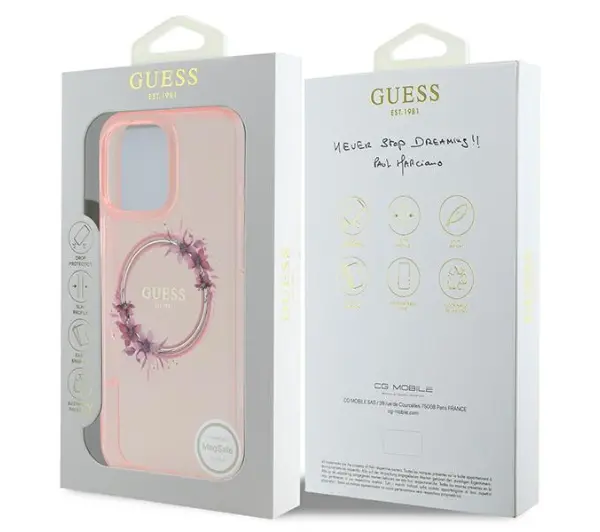 Guess IML Flowers Wreath MagSafe do iPhone 16 Pro Max Różowy