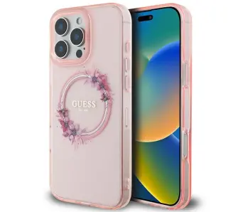 Etui Guess IML Flowers Wreath MagSafe do iPhone 16 Pro Max Różowy