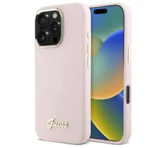 Etui Guess Silicone Script Metal Logo & Frame do iPhone 16 Pro Max Różowy
