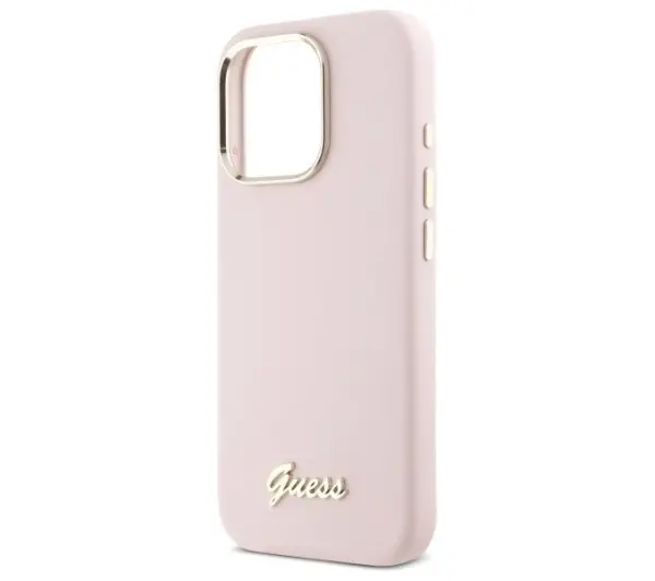 Guess Silicone Script Metal Logo & Frame do iPhone 16 Pro Max Różowy
