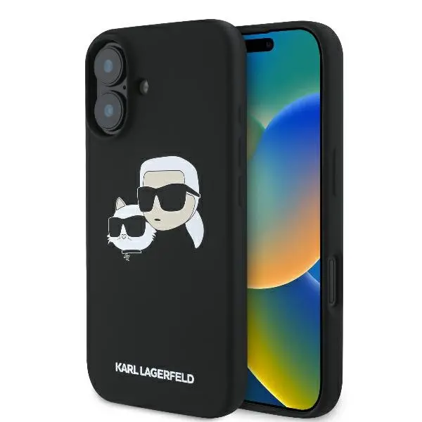 Etui Karl Lagerfeld Silicone Double Heads Print MagSafe do iPhone 16 Czarny