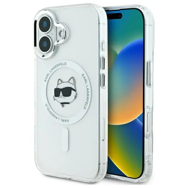Etui Karl Lagerfeld IML Metal Choupette Head MagSafe do iPhone 16 Plus Biały