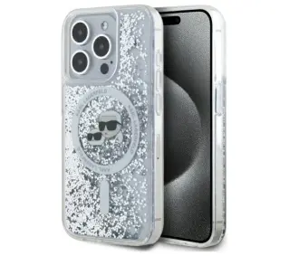 Karl Lagerfeld Liquid Glitter Karl&Choupette Head Magsafe do iPhone 15 Pro Przezroczysty