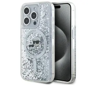 Etui Karl Lagerfeld Liquid Glitter Karl&Choupette Head Magsafe do iPhone 15 Pro Przezroczysty