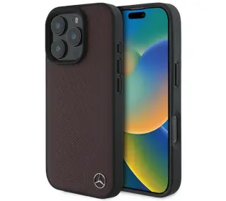 Mercedes-Benz MB Wood Imitation Leather MagSafe do iPhone 16 Pro Max Czerwony