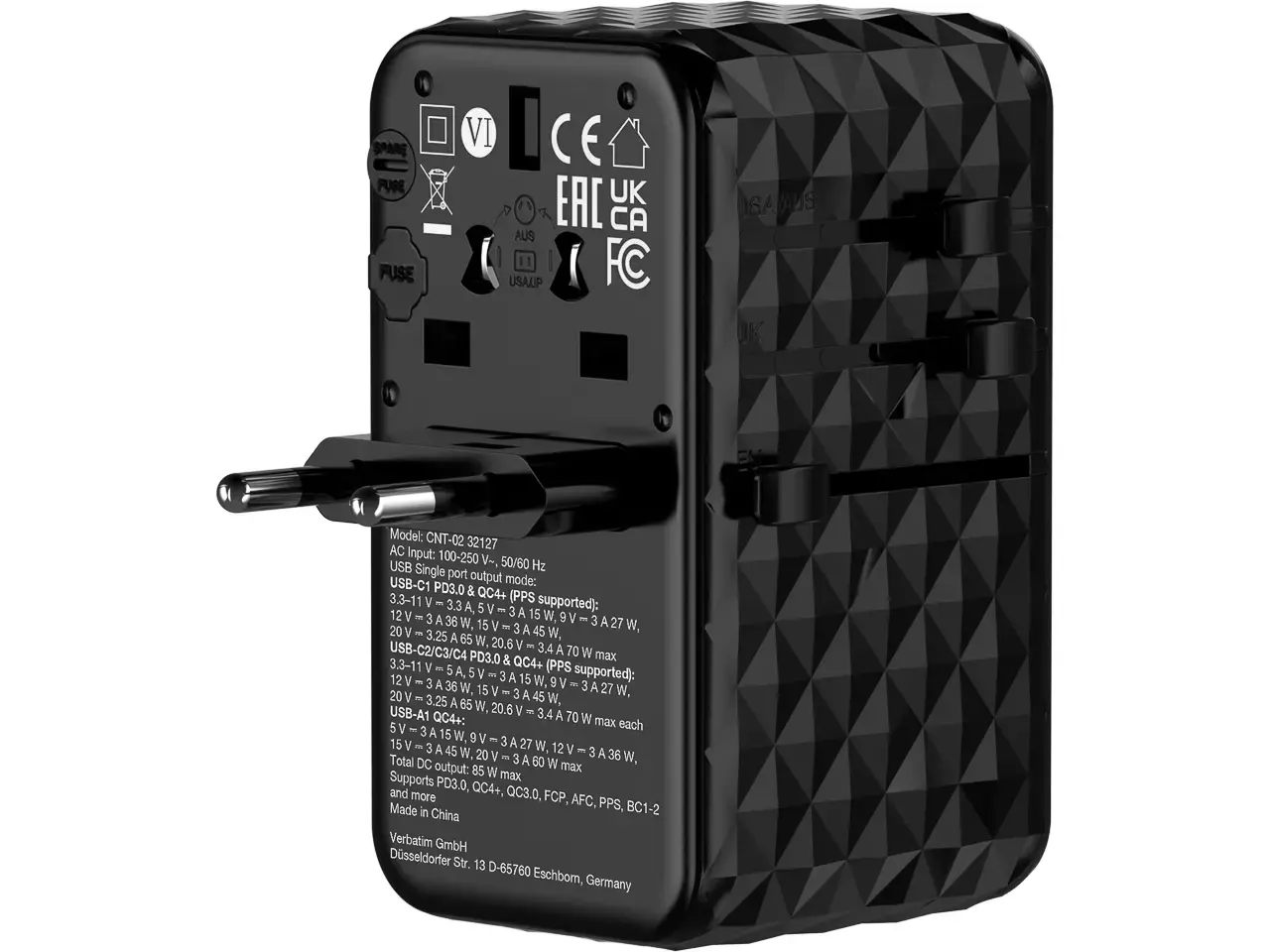 Adapter podróżny Verbatim 32127 Travel Diamond 85w Universal 4x USB-C / 1x USB-A