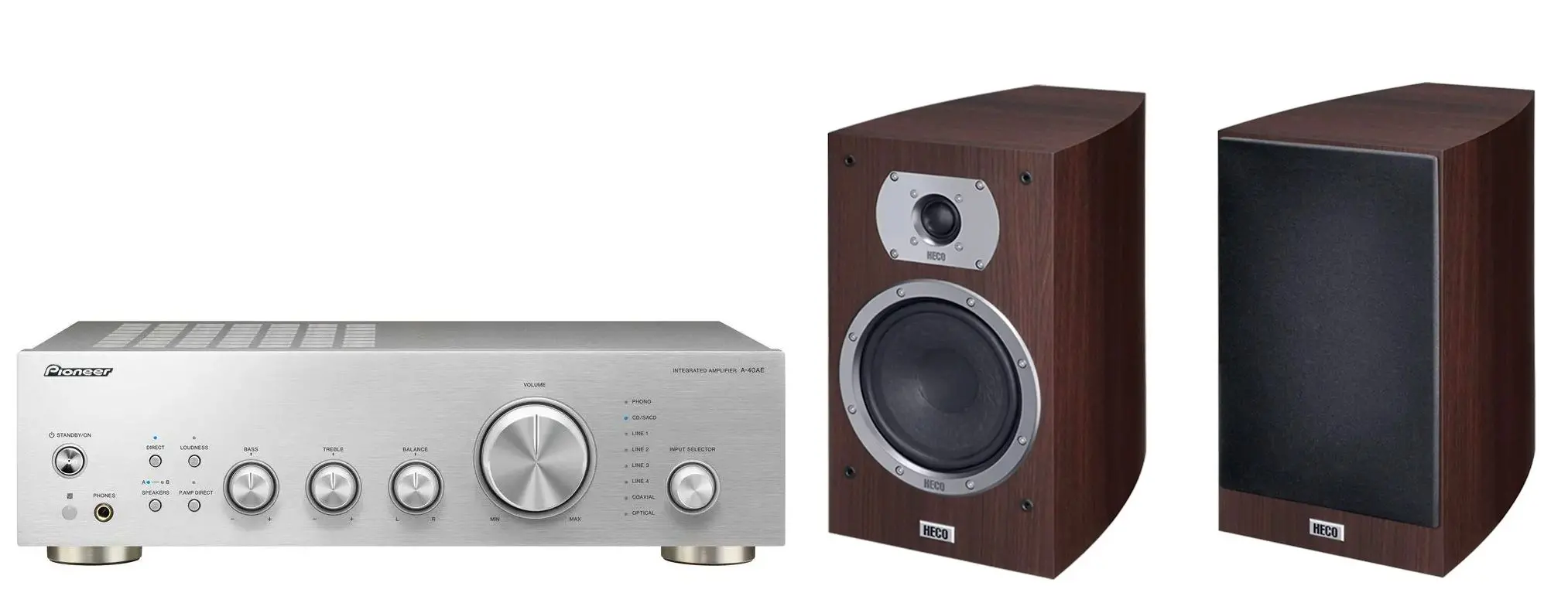 Zestaw stereo Pioneer A-40AE Srebrny, Heco Victa Prime 302 Espresso
